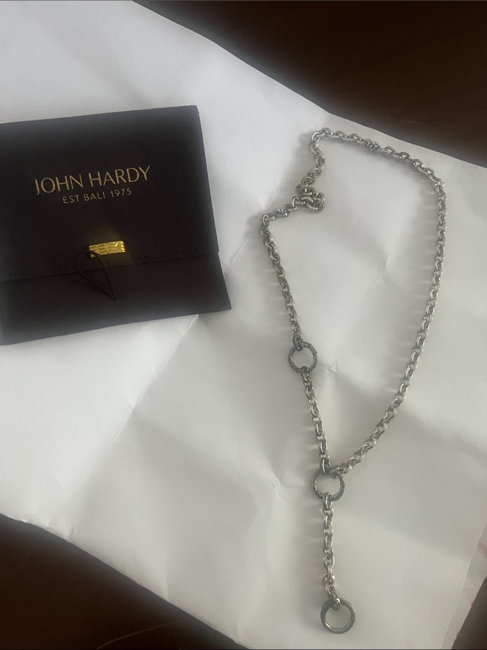 John Hardy Silver Chain Necklace with Ring Accents